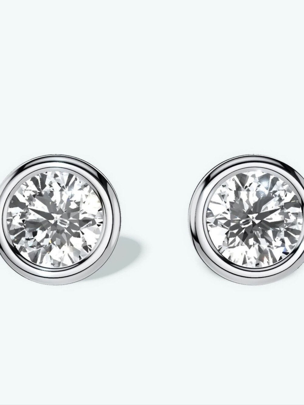 Clear Crystal Round Stud Bazel Earrings - Silver Setting